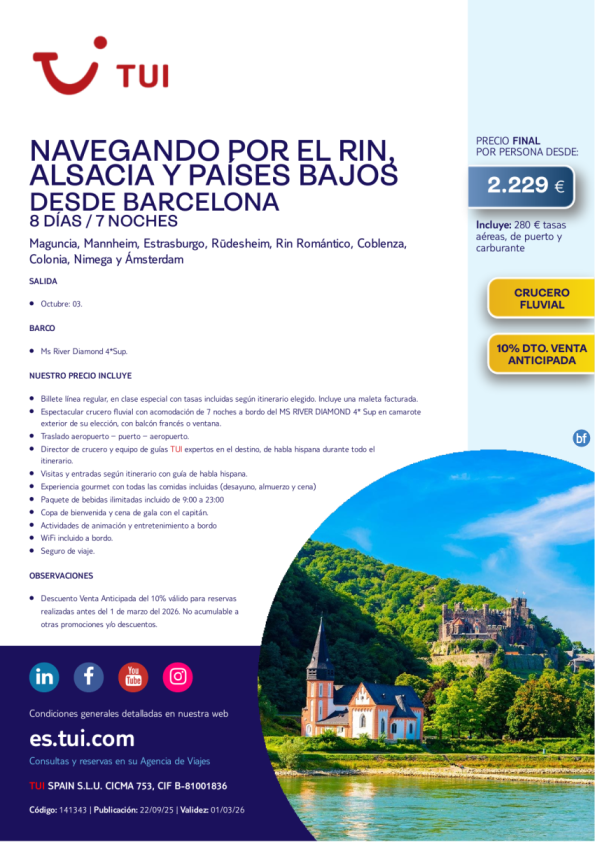 Navegando por el Rin, Alsacia y Países Bajos. 8 días / 7 noches. 10% dto VA. Desde BCN desde 2.229 &euro; 