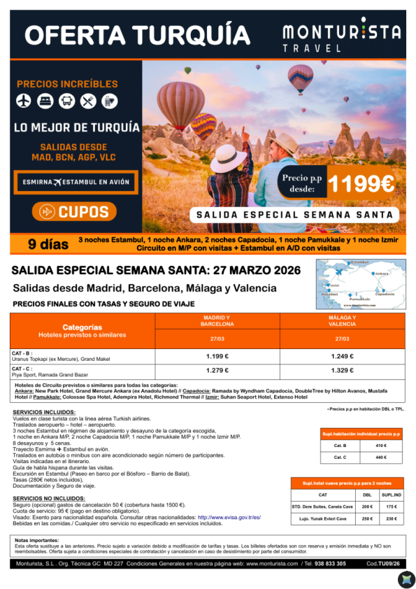 Lo Mejor de Turquía *desde 1169 &euro; -CUPOS salidas Sábado: Mad, Bcn, Agp, Vlc +1 vuelo interno.9 días con visitas