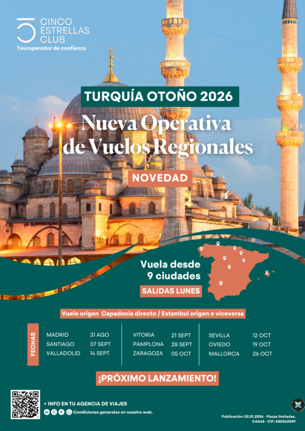 Avance operativa Vuelos Regionales Turquía  Otoño\'26 sal:dsd 9 ciudades:Scq,Ovd,Pna,Vit,Zaz,Vll, Mad,Scq,Pmi