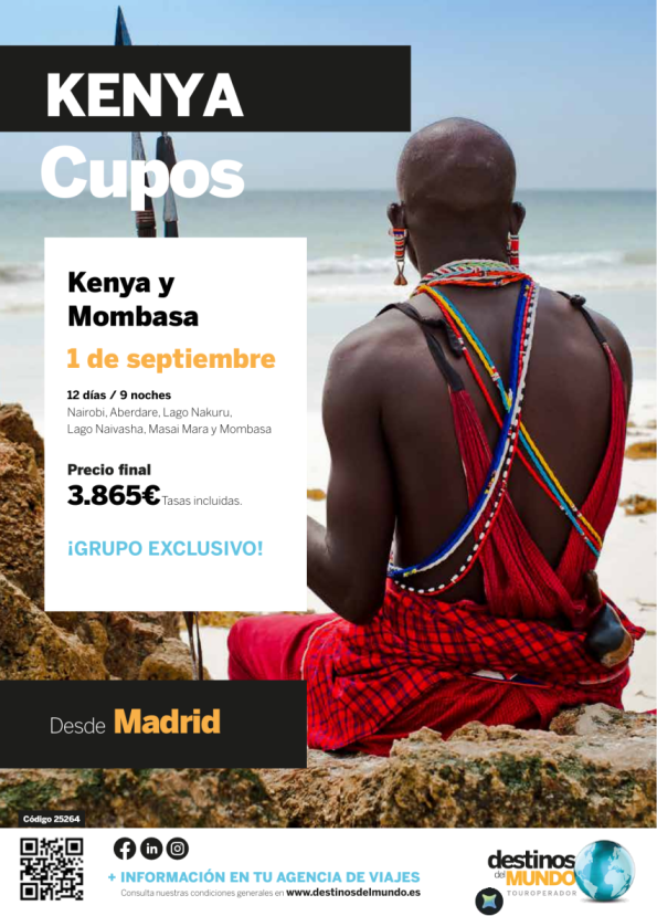 ????CUPOS Kenya y Mombasa 12 días / 10 noches origen: Madrid salida: 01 septiembre desde 3.865 &euro; ????