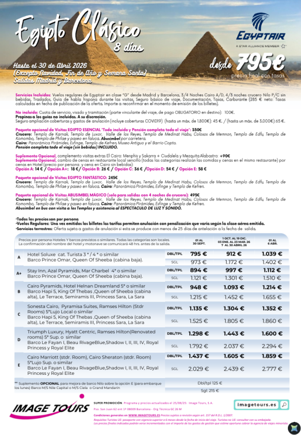 Egipto Clásico 8 días hasta abril 2026 desde 795 &euro; en vuelo regular, con Crucero Nilo y Cairo