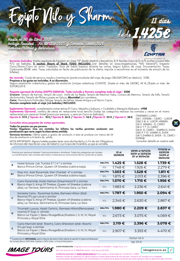 Nilo y Sharm hasta abril 2026, 11 días de viaje a Egipto desde 1.425 &euro; 