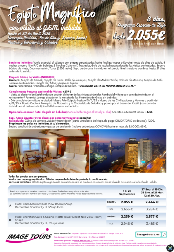 Egipto Magnífico 8 días de viaje de LUJO con precios hasta abril 2026 ¡Incluye visita al GEM! desde 2055 &euro; 