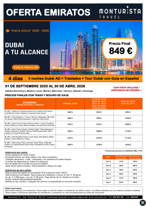 DUBAI a TU Alcance *** desde 849 &euro; - 4 días: 3 noches Dubai en AD + Traslados + Tour Dubai con Guía en español