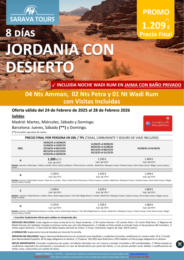 Jordania con Desierto 8 días: Amman, Petra y Wadi Rum con Visitas y Noche en Jaima Incluida hasta Feb27