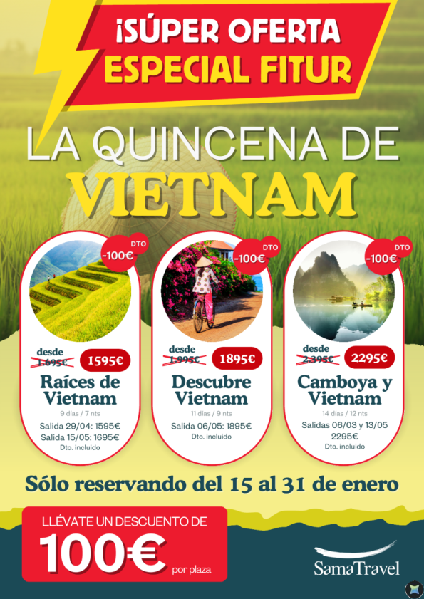 Super Oferta Vietnam: 100 &euro; de DESCUENTO fechas seleccionadas [cupos garantizados] en reservas del 15 al 31 JAN