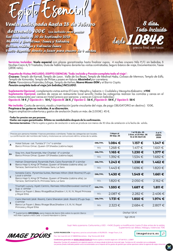 Egipto Esencial hasta sept 2026 ¡8 días con Visitas y plazas garantizadas! Venta Anticipada desde 1.084 &euro; 