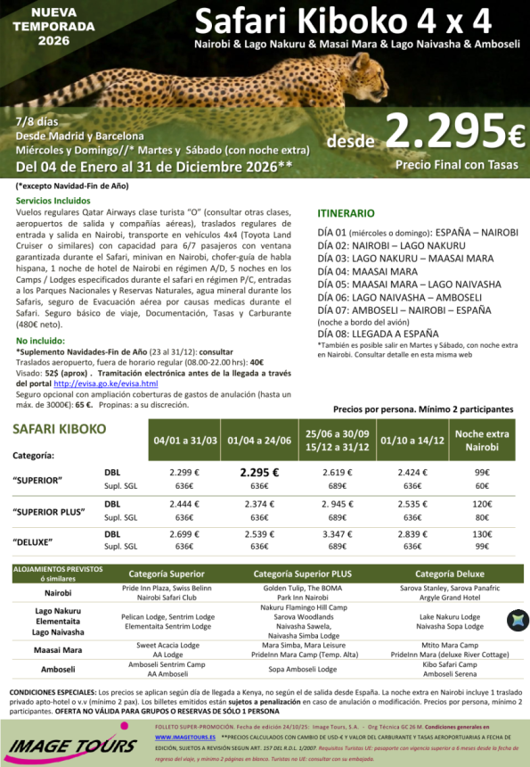 KENYA Kiboko 2026: Nairobi & Nakuru & Masai Mara & Naivasha & Amboseli, desde 2.295 tasas incluidas