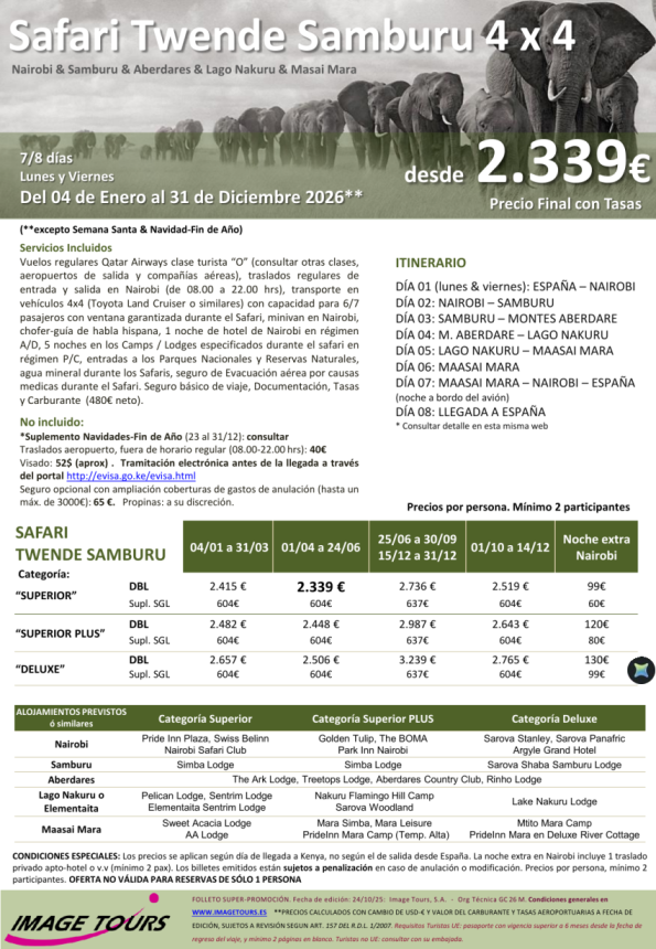 KENYA Twende 2026: Samburu & Aberdares & Nakuru & Masai Mara, desde 2.339 &euro; tasas incluidas