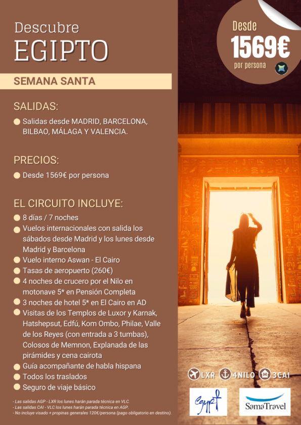 Descubre EGIPTO S.Santa: 8 días crucero +Cairo +visitas [desde Mad, Bcn, Bio, Vlc y Agp] **desde 1.569 &euro; **