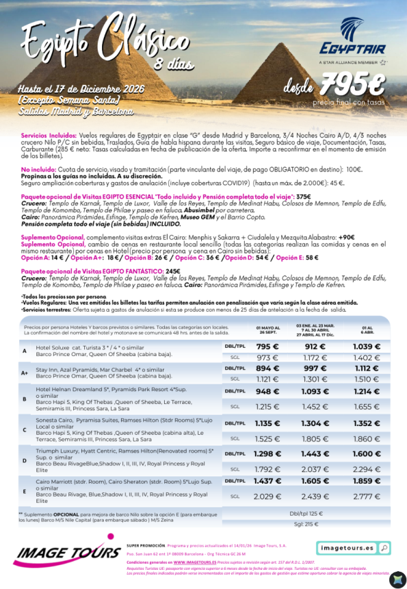 Egipto Clásico 8 días hasta diciembre 2026 desde 795 &euro; en vuelo regular, con Crucero Nilo y Cairo