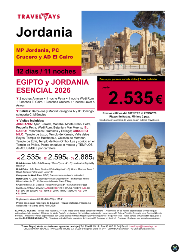 Egipto y Jordania - 12 días de viaje desde BCN/MAD a partir de 2.535 &euro; 