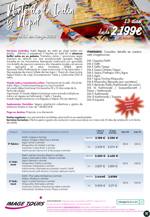 Norte de India y Nepal, 13 días hasta marzo 2026 desde 2199 &euro; 