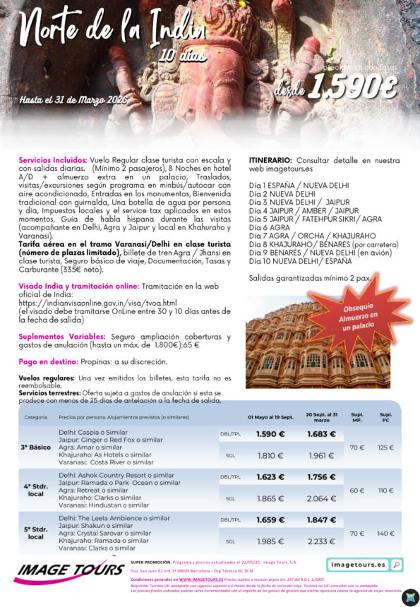 Norte de la India hasta marzo 2026 - 10 días de viaje desde 1.590 &euro; 