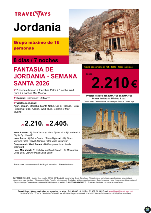 Jordania Semana Santa - 8 días de viaje 29 de marzo desde Barcelona a partir de 2.210 &euro; 