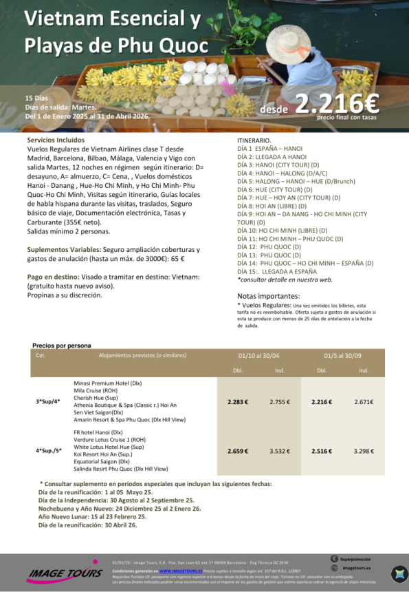 Vietnam Esencial y Playas de Phu Quoc, 15 días de viaje desde 2.216 &euro; hasta abril 2026