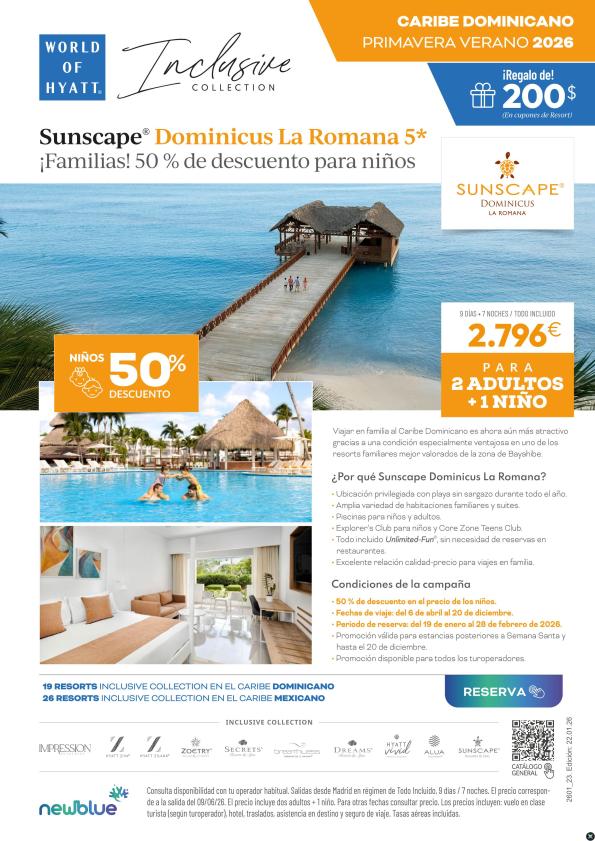 50 % descuento para NIÑOS | Hasta el 28/02 ? Sunscape Domincus La Romana 5*