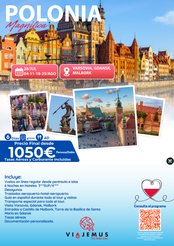 Polonia Magnífica, un destino que inspira. 6 días visitando Varsovia, Gdansk y Malbork. Hoteles 3*S/4*.