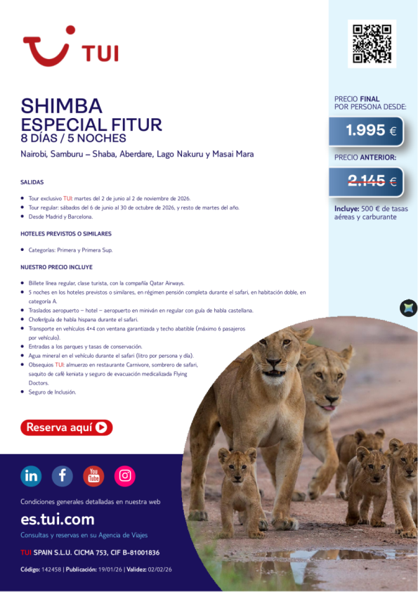 Especial Fitur. Shimba. 8 días / 5 noches. Salidas desde MAD y BCN desde 1.995 &euro; 