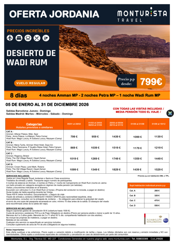 JORDANIA-Descubre Wadi Rum**desde 799 &euro; - 8 días 4n Amman mp - 2n Petra mp -1n Wadi Rum mp con visitas incluidas