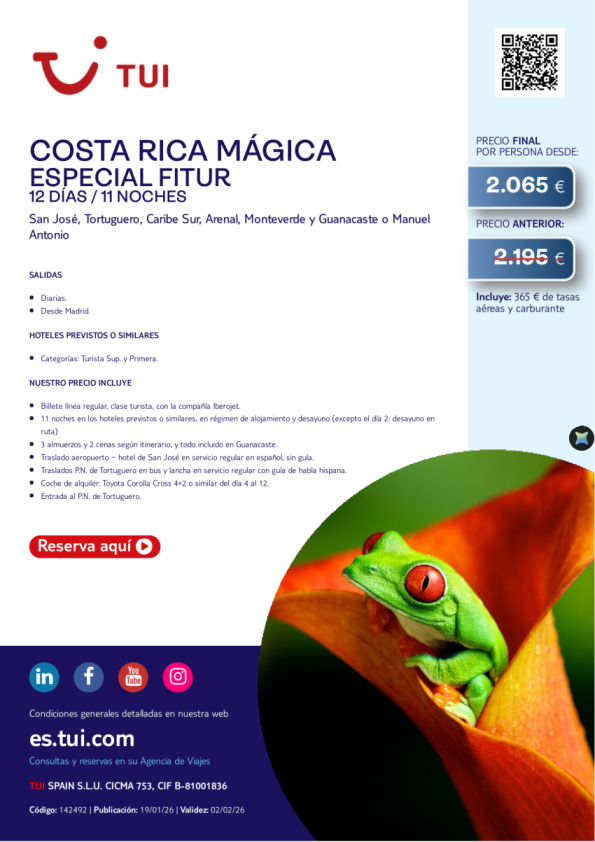 Especial Fitur. Costa Rica Mágica. 12 días / 11 noches. Salidas diarias desde MAD desde 2.065 &euro; 