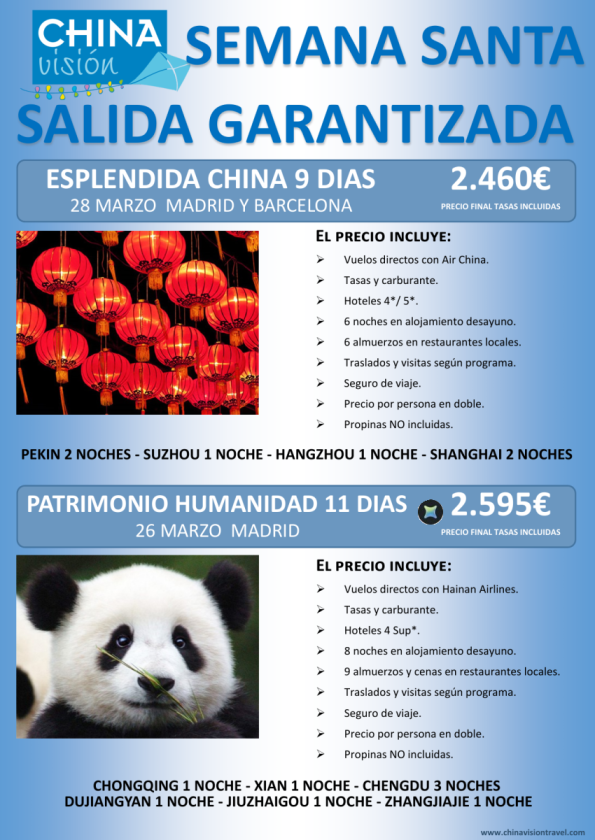 China Semana Santa Salidas Garantizadas BCN y MAD