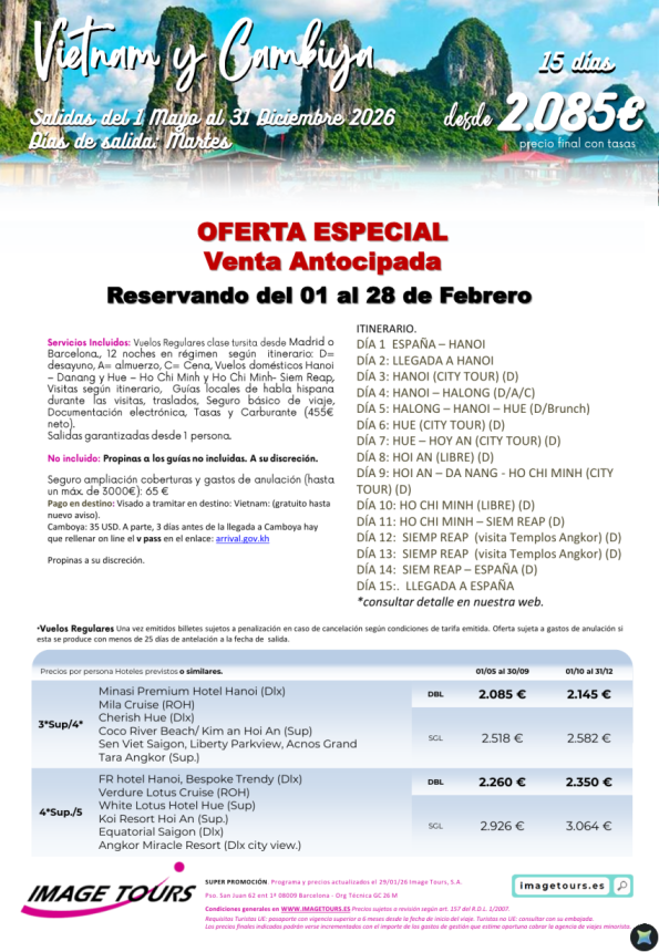 Vietnam y Camboya, 15 días de viaje desde 2.085 &euro; hasta diciembre 2026 ¡venta anticipada este febrero!
