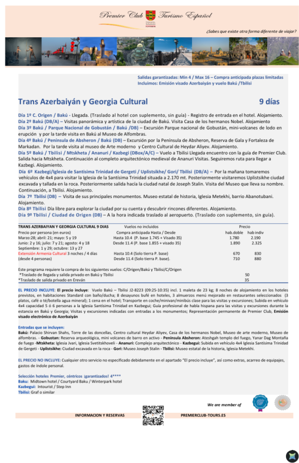 Trans Azerbaiyán y Georgia Cultural  9 días - Compra Anticipada - Precio desde 1.780 &euro; 