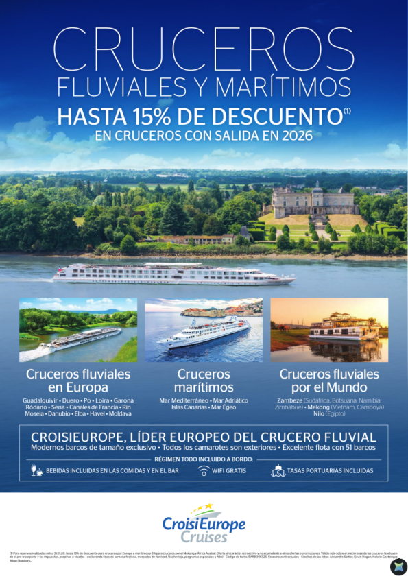 Hasta 15% DESCUENTO salidas 2026 - Cruceros fluviales y marítimos CroisiEurope