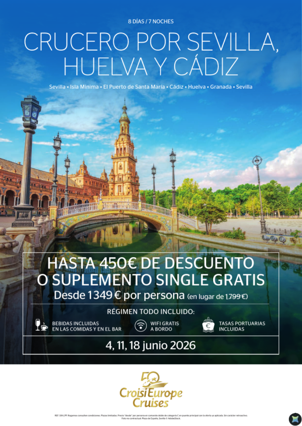 Hasta 450 &euro; DTO o suplemento single GRATIS - crucero por Andalucía - 8 días - Todo Incluido - 4, 11, 18 junio