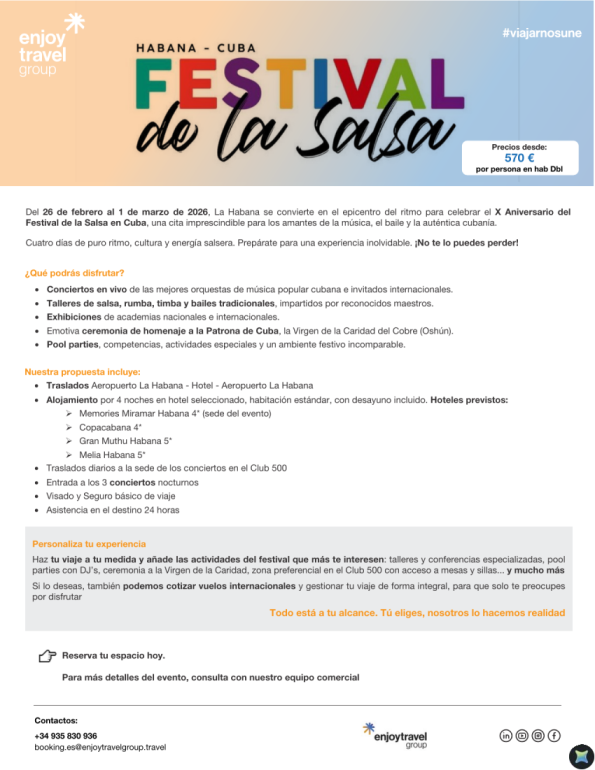 X  Aniversario  del Festival de la Salsa en Cuba desde 570 &euro; 