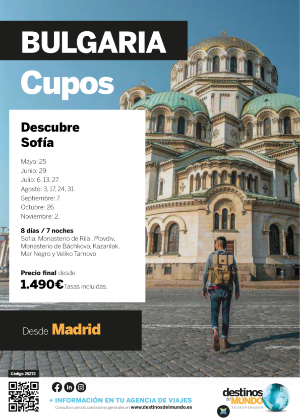 ???CUPOS Bulgaria / Descubre Sofía ??? 5 días / 4 noches Origen: Madrid desde  1.195 &euro; ??