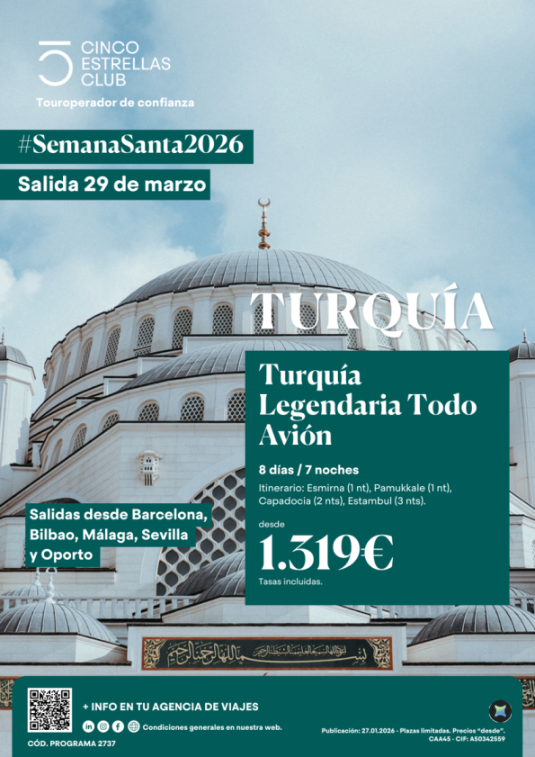 Cupos| Semana Santa Turquía Legendaria Todo avión 8ds/7ns dsd 1.319 &euro; 