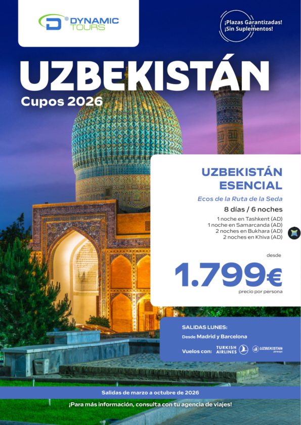 UZBEKISTÁN ?Uzbekistán Esencial??8 días / 6 noches?(? Madrid y Barcelona) desde 1.799 &euro; 