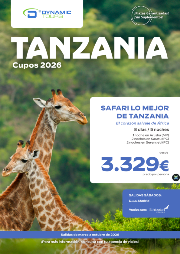 TANZANIA ?Safari lo mejor de Tanzania??8 días / 5 noches?(? Madrid) desde 3.329 &euro; 