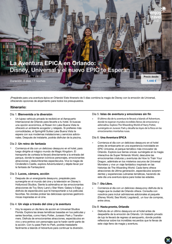 La Aventura EPICA en Orlando - Experiencia multipark desde 1.446 &euro; 