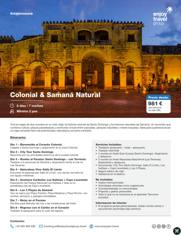 Colonial & Samaná natural con excursiones desde 981 &euro; 