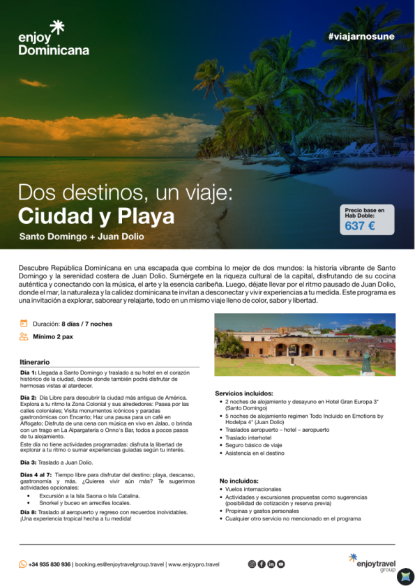 Dos destinos, un viaje: Ciudad y Playa en Santo Domingo y Juan Dolio desde 637 &euro; 