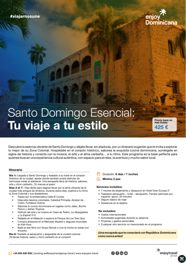 Santo Domingo esencial, programa base 8 días desde 425 &euro; 