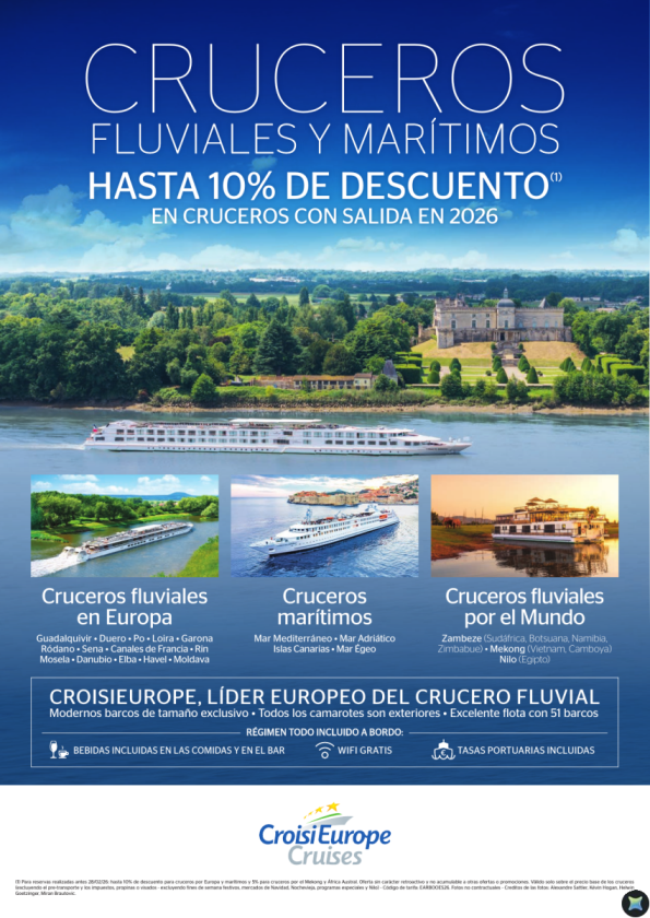 Hasta 10% DESCUENTO en cruceros fluviales y marítimos CroisiEurope para 2026