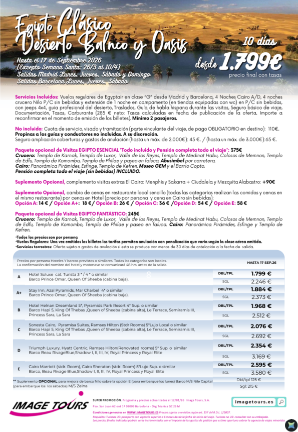 Egipto Clásico, Desierto Blanco y Oasis, 10 días desde 1.799 &euro; 