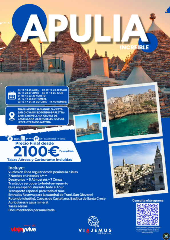 Apulia Increíble, 8 días visitando Trani, Vieste, Barletta, Alberobello, Lecce, Otranto....Hoteles 4* - 6 PC
