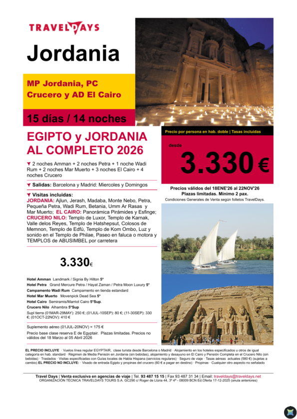 Egipto y Jordania - 15 días de viaje desde BCN/MAD a partir de 3.300 &euro; 