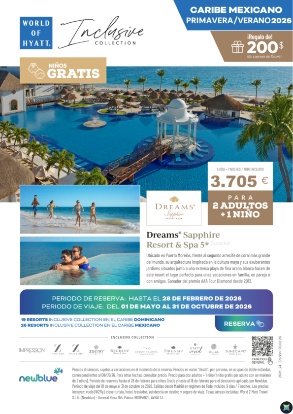Niños GRATIS Car. Mex - Dreams Sapphire - 2 adultos + 1 niño: 3.705 &euro; - 7N/9Dias Todo Incluido y vuelo directo