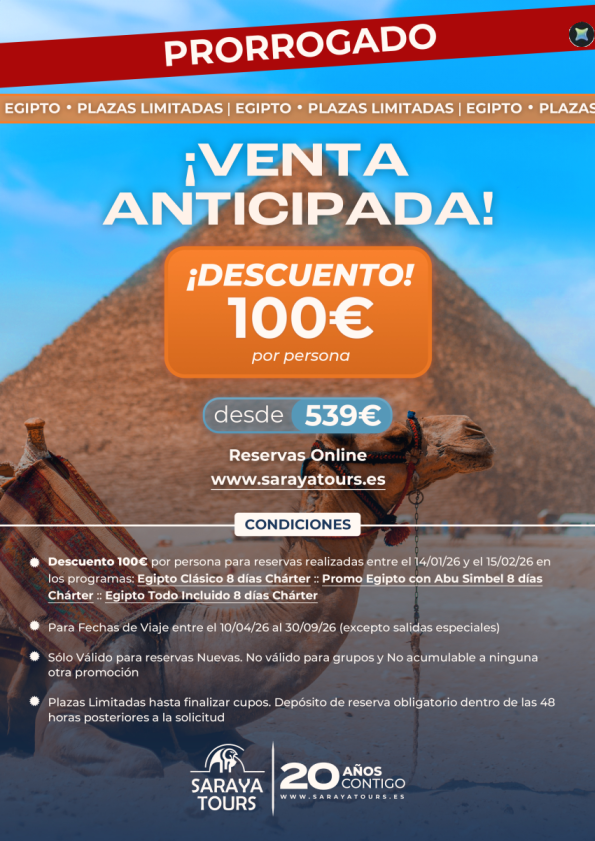 ¡¡ EGIPTO Venta Anticipada !! Descuento 100 &euro; 