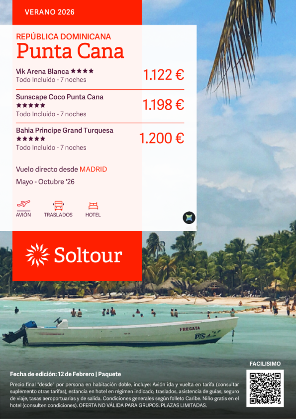 Punta Cana en Vik Arena Blanca, Sunscape Coco Punta Cana o Bahia Principe Grand Turquesa desde 1.122 &euro; , salidas desde Madrid