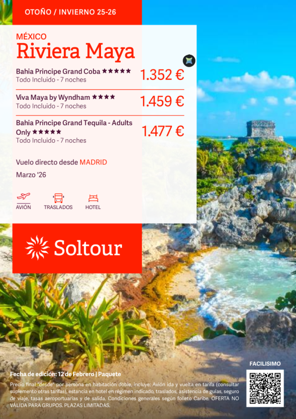 Riviera Maya en Bahia Principe Grand Coba, Viva Maya by Wyndham o Bahia Principe Grand Tequla desde 1.352, salidas Marzo desde Madrid