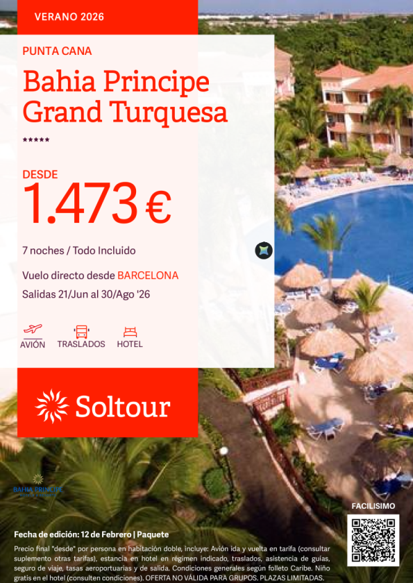 Punta Cana (República Dominicana) en Bahia Principe Grand Turquesa desde 1.473 &euro; , salidas del 21 Junio al 30 Agosto desde Barcelona