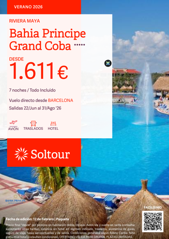 Riviera Maya (México) en Bahia Principe Grand Coba desde 1.611 &euro; , salidas del 22 Junio al 31 Agosto desde Barcelona