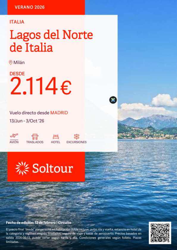 Lagos del Norte de Italia desde 2.114 &euro; , de junio a octubre desde Madrid